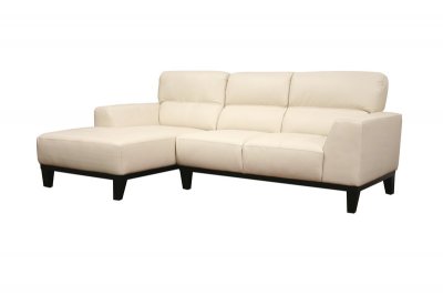 Cream Leather Contemporary L-Shaped Sectional Sofa w/High Back