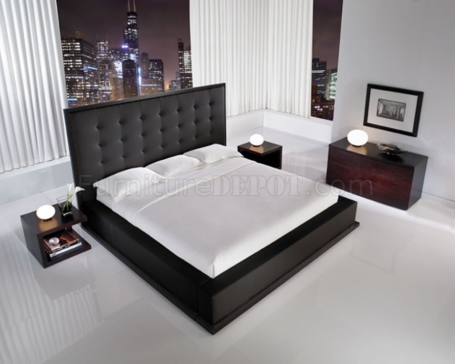 Black Full Leather Ludlow Bed with Tufted Oversized Headboard