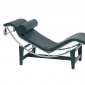 Black Leather Modern Chaise Lounge w/Steel Base Frame