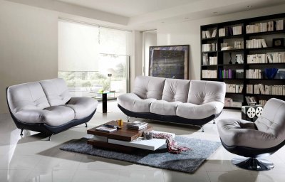 Grey & Black Full Leather 2515 Modern Sofa w/Options by ESF