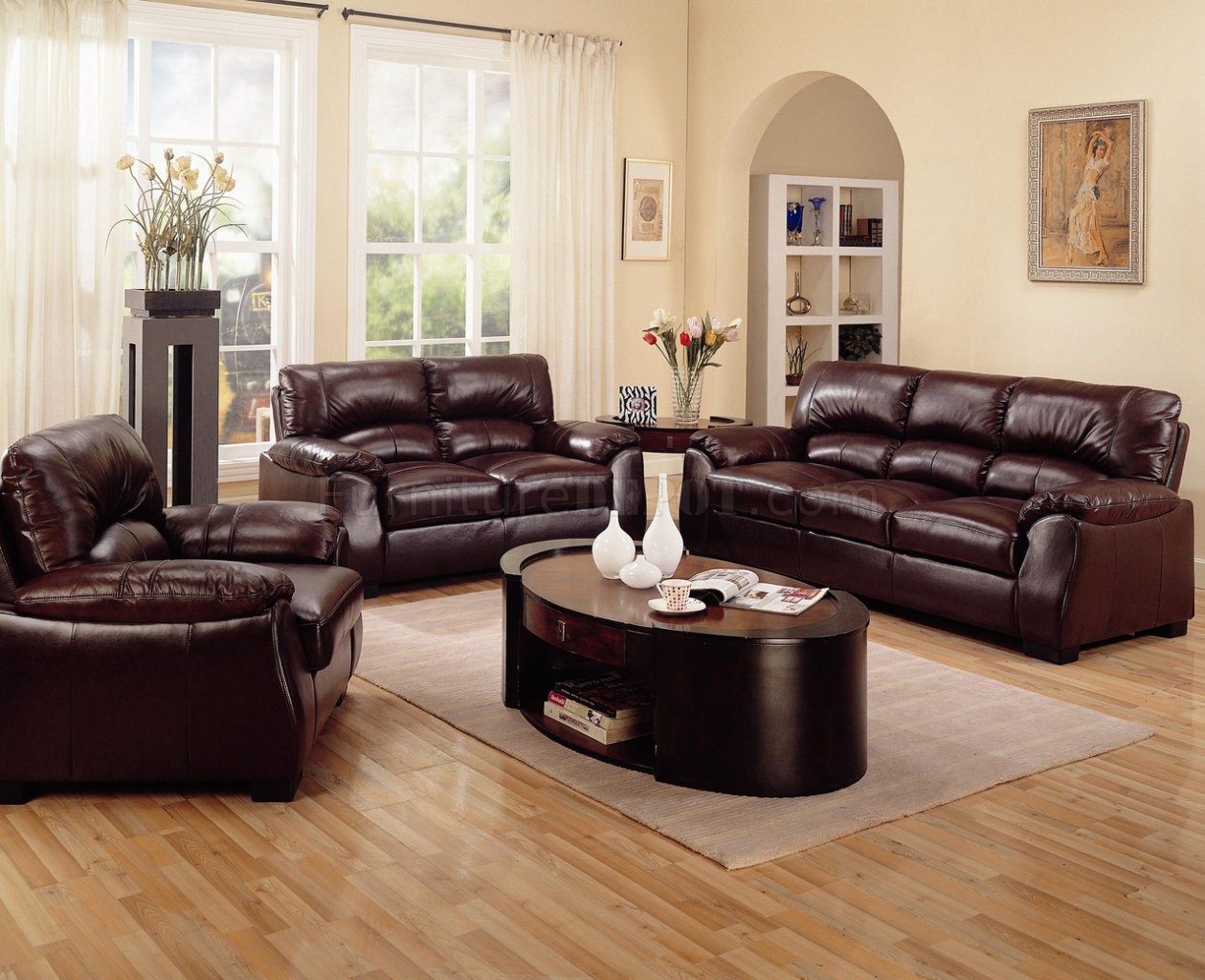 Rich Brown Leather Match Contemporary Living Room Sofa w/Options
