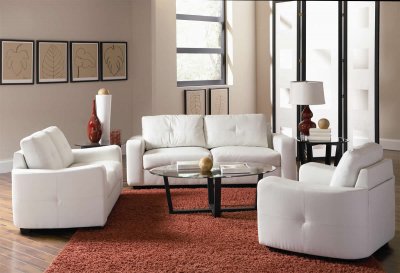 White Bonded Leather Match Modern Sofa & Loveseat Set w/Options