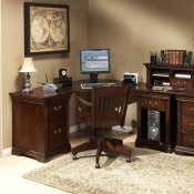 Burnish Cherry Finish L-Shape Classic Office Desk w/Small Hutch