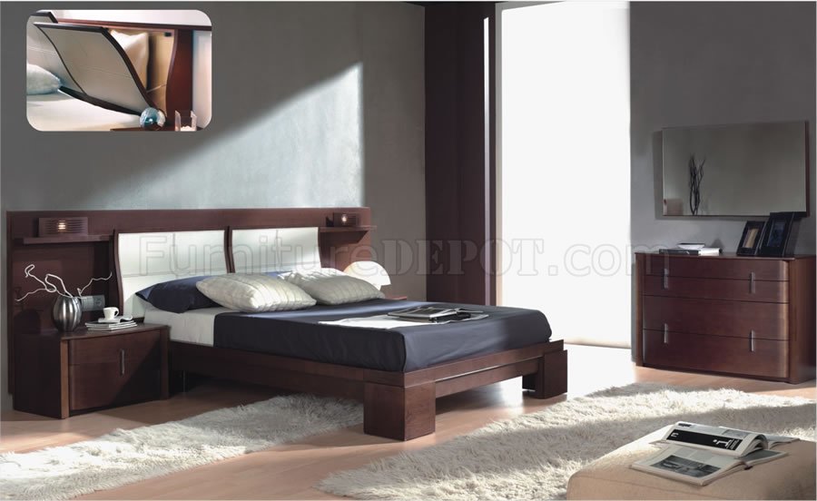 Wenge Finish Modern Wooden Bed With Headboard Storage