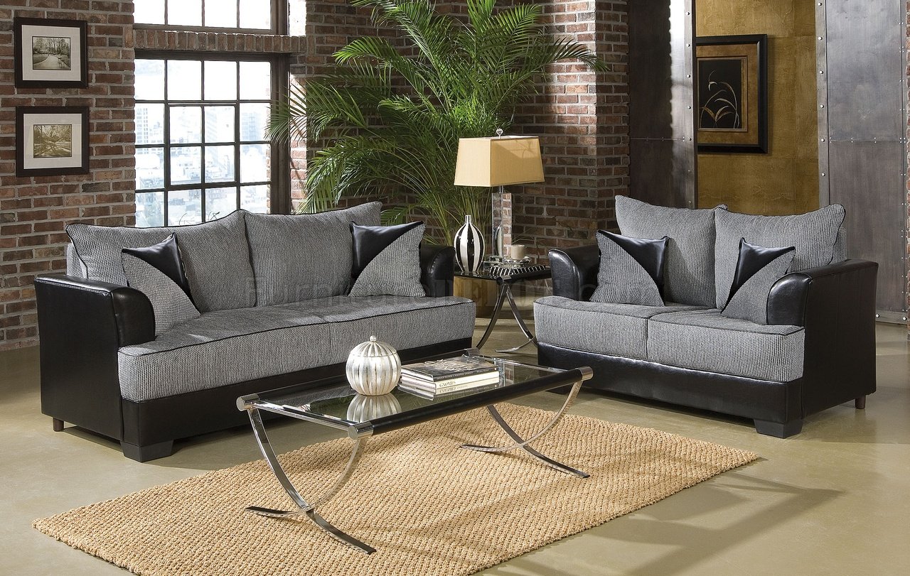 Two-Tone Grey & Black Contemporary Living Room w/Wood Block Legs