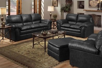 Black Bonded Leather Contemporary Sofa & Loveseat Set