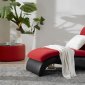 Black Bonded Leather Modern Chaise w/Magenta Fabric Seat