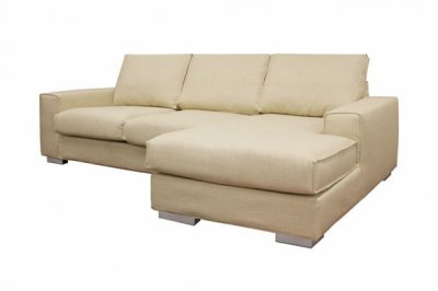 Cream Twill Fabric Modern Sectional Sofa w/Steel Legs