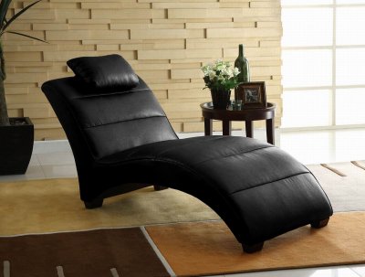 Contemporary Furniture Chaise on Black Bonded Leather Modern Chaise Lounger W Pillow At Furniture Depot