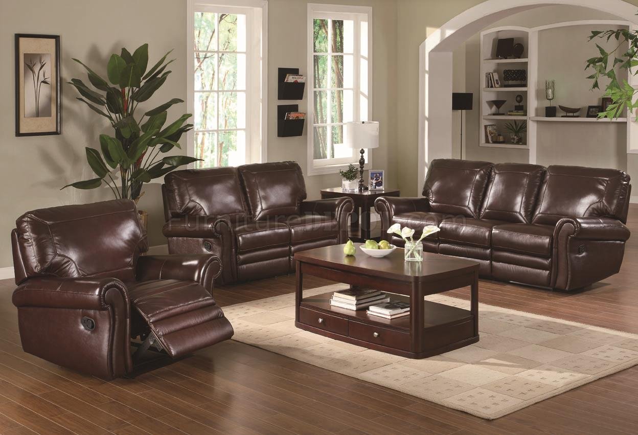 Modern Burgundy Leather Reclining Sofa &amp; Loveseat Set