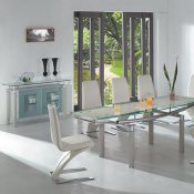 Beige Modern Stylish Glass Top Dining Table w/Extension Leaf