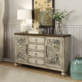 Vermont Console 90288 in Antique White w/Mirrored Doors