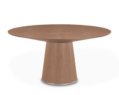 Walnut Finish Modern Round Dining Table w/Thick Tapering Base