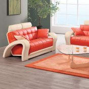 Contemporary Orange & Beige Bonded Leather 7030 Living Room Sofa