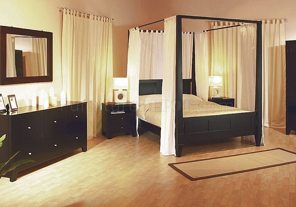 dark cappuccino finish contemporary 6pc bedroom set w/canopy bed