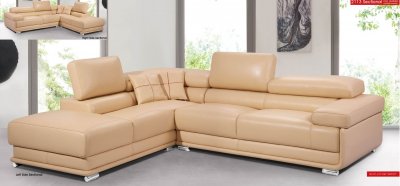 Beige Top Grain Full Leather Modern Sectional Sofa w/2 Pillows
