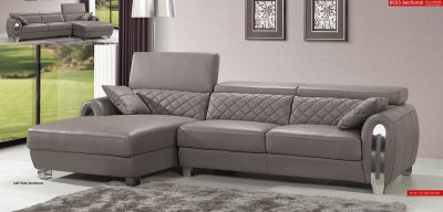 Light Grey Full Italian Leather Modern Sectional Sofa