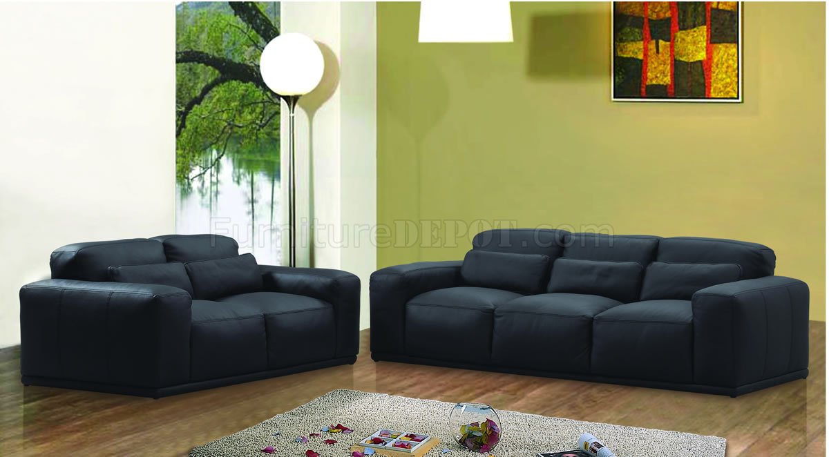Black Leather Oversized Modern Living Room Set At Furniture Depot