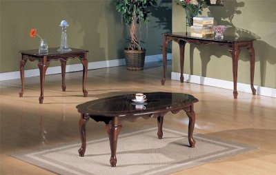Traditional Wood Furniture on Cherry Wood Finish Traditional 3pc Coffee Table Set At Furniture Depot