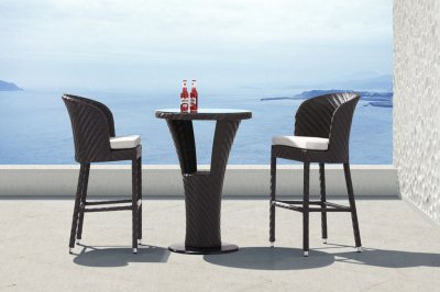 Outdoor  Furniture on 3pc Outdoor Bar Set W Glass Top   White Seats At Furniture Depot