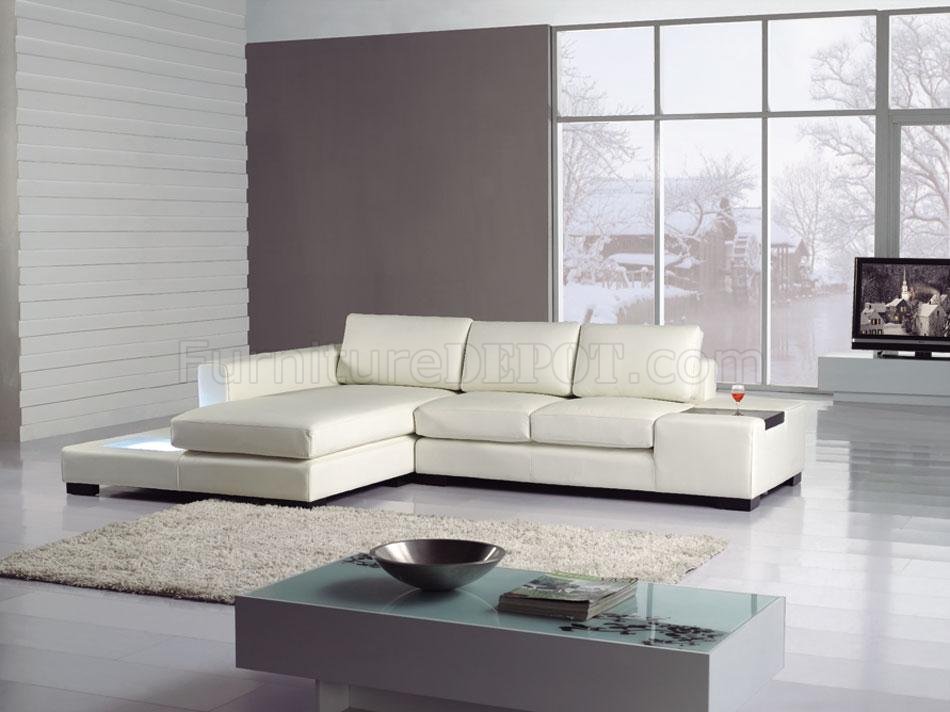 White Leather Modern Elegant Sectional Sofa w/