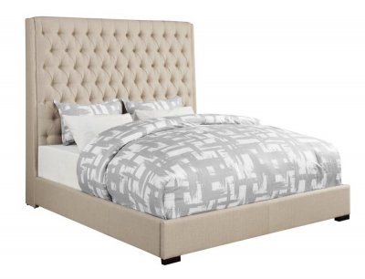 Camille 300722 Upholstered Bed in Cream Fabric by Coaster