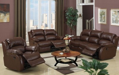 Brown Bonded Leather Contemporary Motion Recliner Sofa