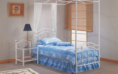 White Metal Kids Canopy Twin Bed w/Optional Nightstand