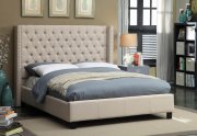 Ashton Upholstered Bed in Beige Linen Fabric w/Options