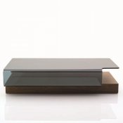 Brown Base & Contoured Glass Top Modern Coffee Table