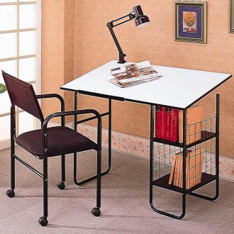 White Top & Black Metal Base Modern Home Office Desk w/Arm Chair