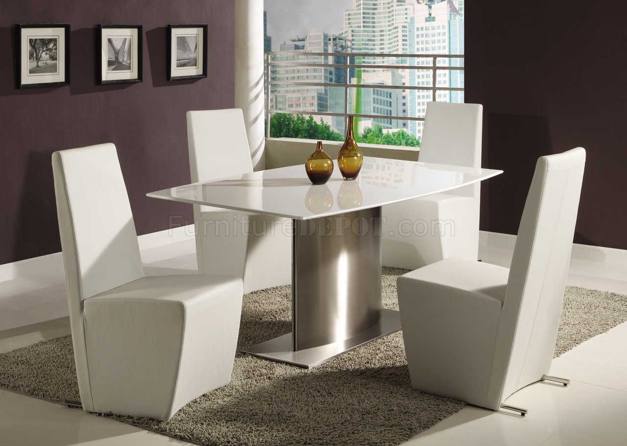 Modern Dining Room Table w/White Marble Top & Steel Base