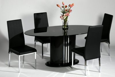 Black Modern Oval Dinette Table w/Optional Chairs