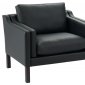 Black Top-Grade Italian Leather Modern Arm Chair w/Wooden Legs