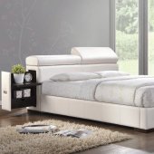 Manjot Upholstered Bed 20420 in White Leatherette by Acme
