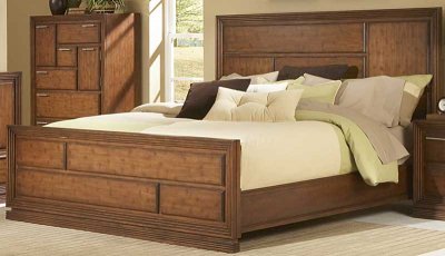 Warm Brown Cherry Finish Contemporary Bed w/Optional Items