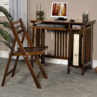 Brown Finish Modern Folding Home Office Desk w/Chair