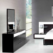 Brown Finish Modern Bedroom w/Cream Inserts & Optional Casegoods