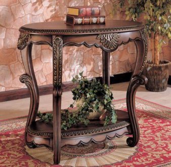 Antique Brown Finish Accent Table w/Gold Accents
