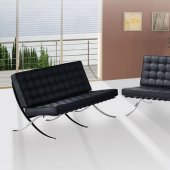 4 Piece Black Button Tufted Full Leather Modern Living Room Set