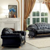 Apolo Sofa in Black Leather by ESF w/Options