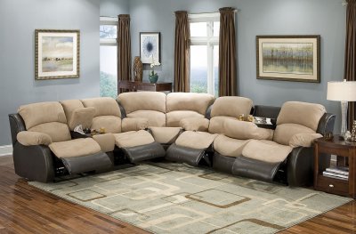 Two-Tone Transitional Reclining Sectional w/Storage Armrest