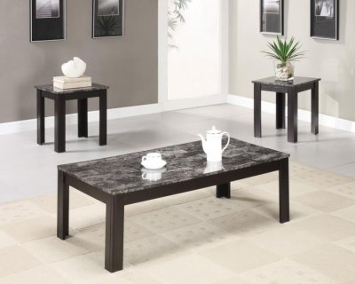 Marble-Like Top & Black Finish Modern 3Pc Coffee Table Set