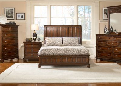 Brown Whiskey Finish Transitional Platform Bed w/Options