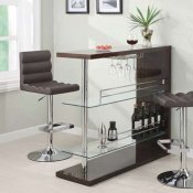 Cappuccino Gloss Finish Modern 3Pc Bar Set w/Clear Glass Shelves