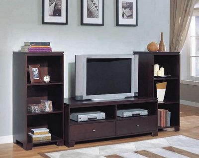 Cappuccino Finish Contemporary TV Stand W/Drawers