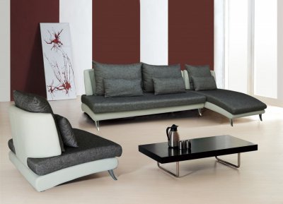 Grey Fabric & White Leatherette Sofa, Сhaise w/Options