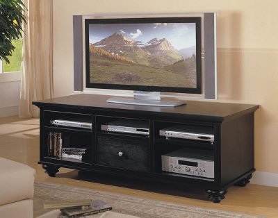 Black Finish Casual Style TV Stand W/Storages