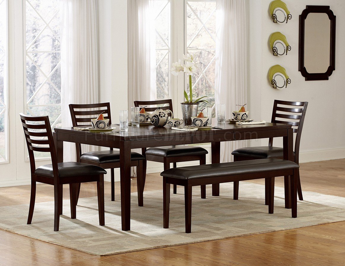 Espresso Finish Modern Dining Table w/Optional Chairs & Bench
