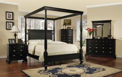 Black Transitional 6 Pc Canopy Bedroom Set